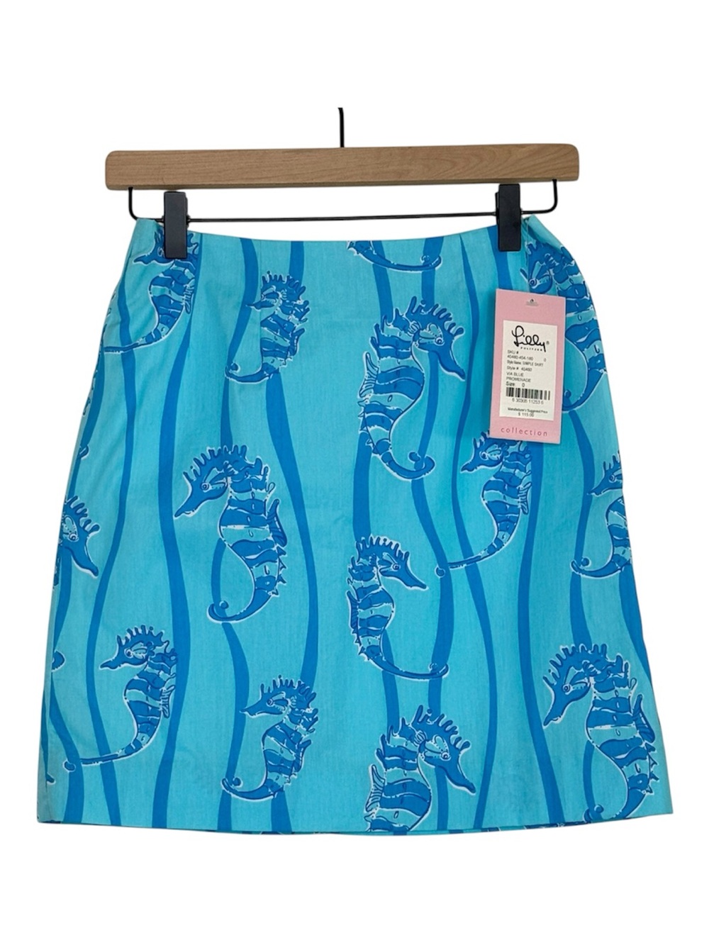 Lilly Pulitzer Skirt Vintage Seahorse White Label Promenade Aqua Blue SZ 0